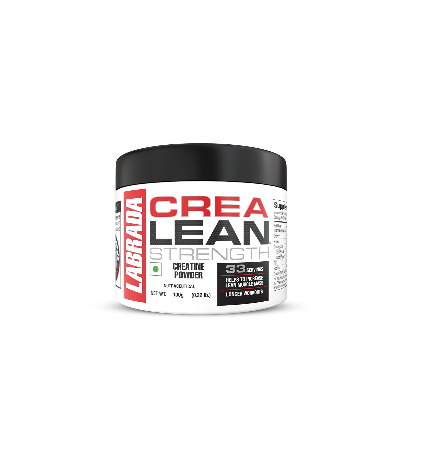 Labrada CreaLean - Creatine Monohydrate Powder - Unflavoured, 100g, 33 Servings