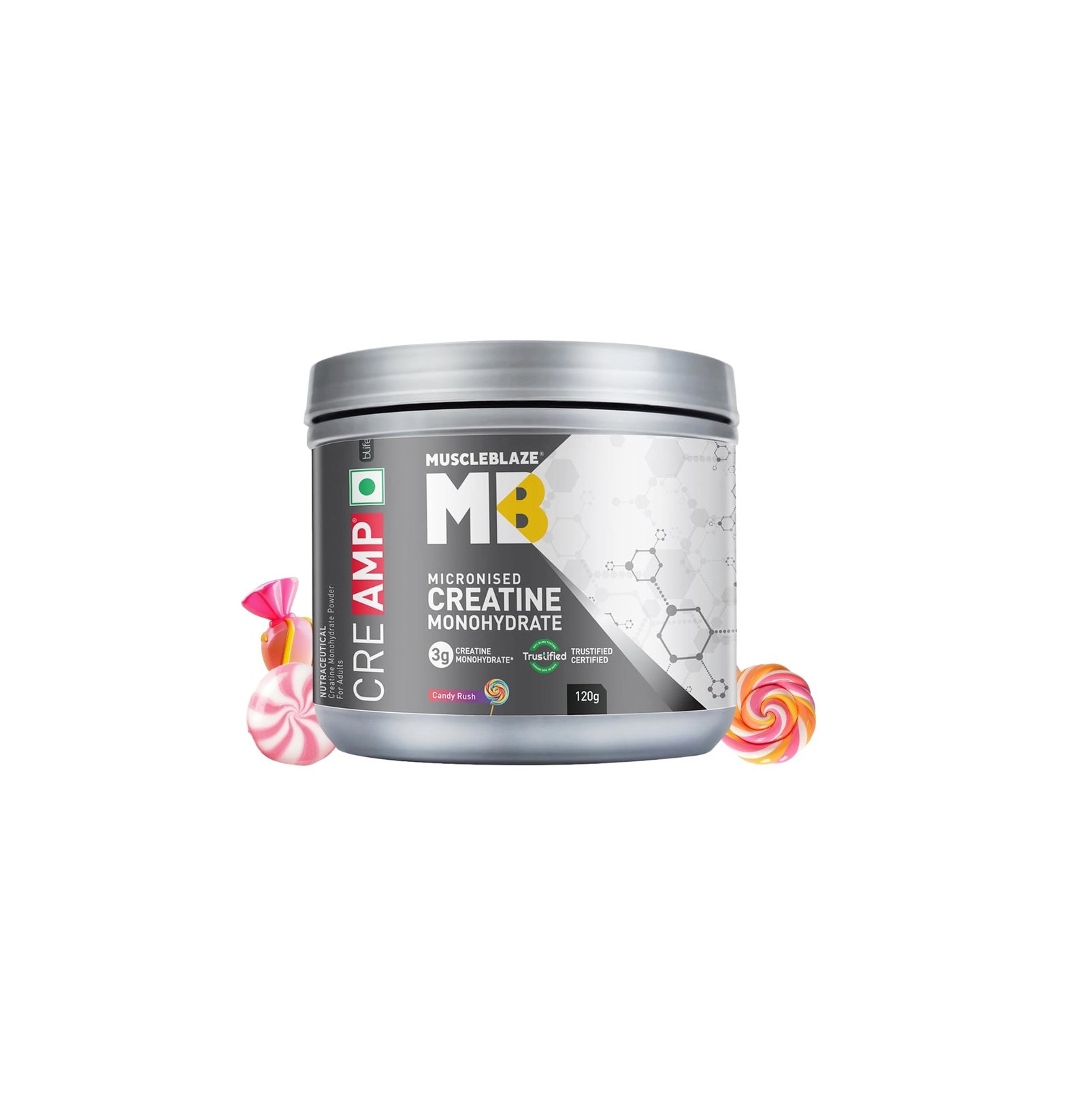 MuscleBlaze Micronised Creatine Monohydrate CreAMP Powder, Candy Rush (30 Servings, 120g)