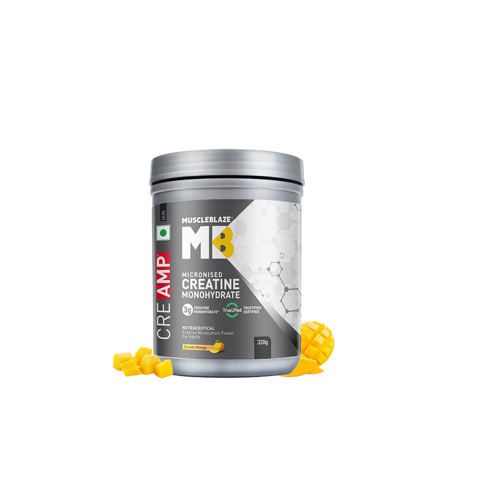 MuscleBlaze Creatine Monohydrate CreAMP™ (Sunset Mango, 80 Servings, 320g)