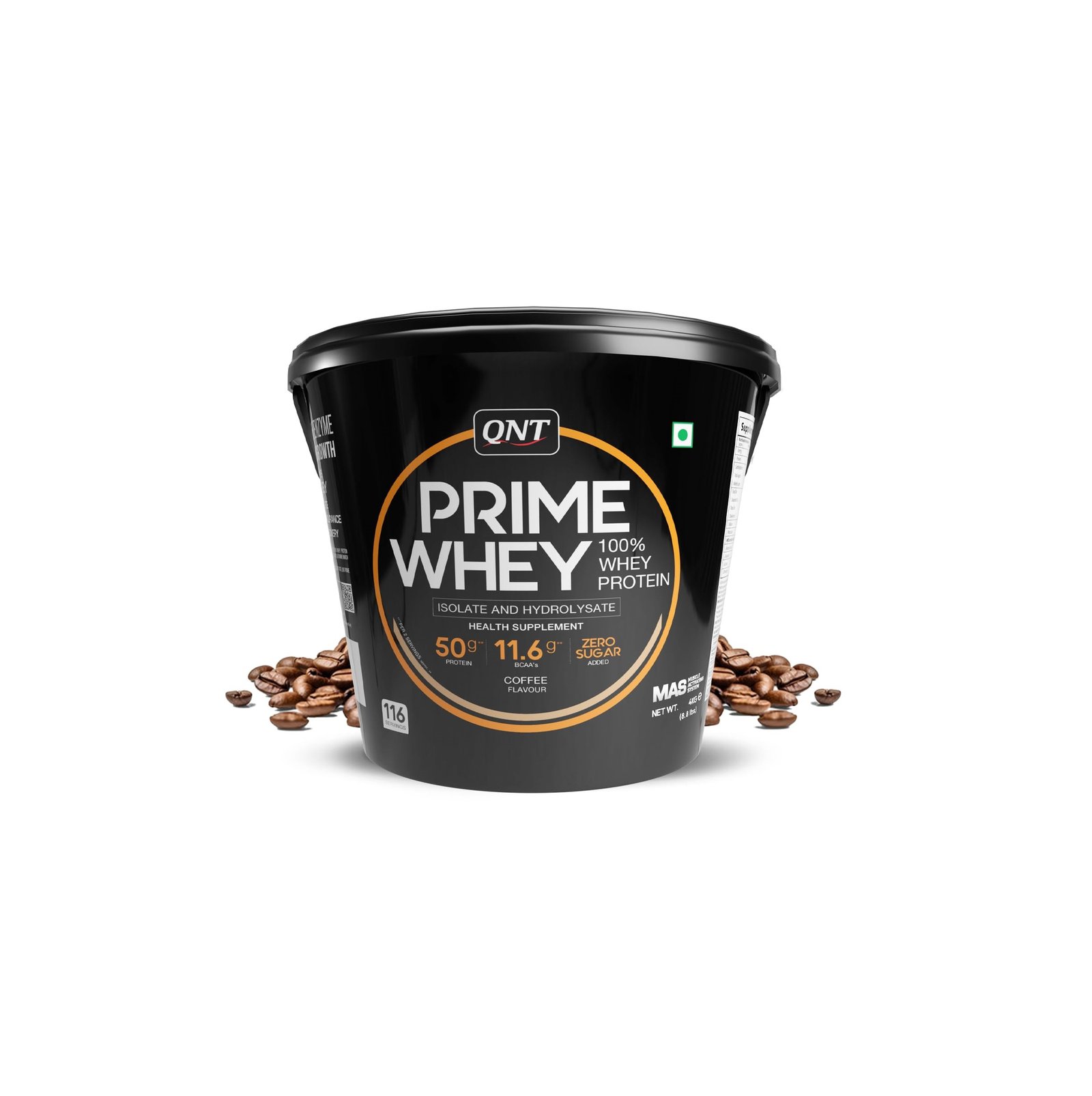 QNT Prime Whey Protein Powder – Coffee | 25g Protein, 5.8g BCAA per Scoop | 4kg