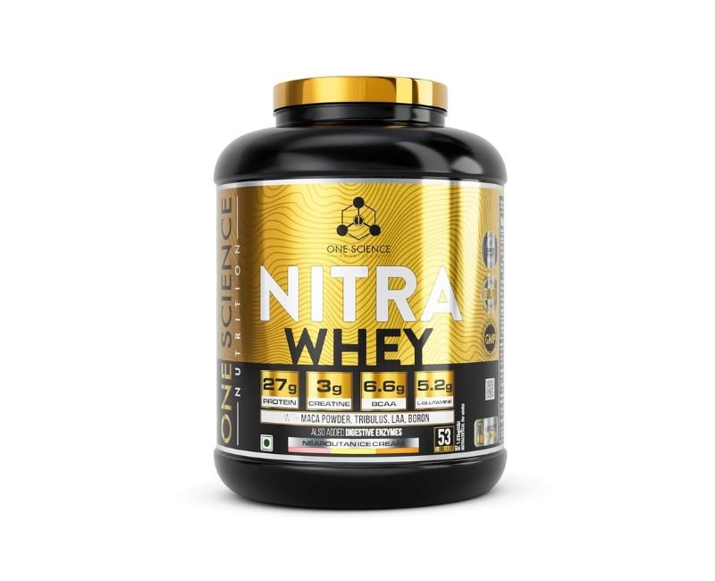 One Science Nutrition Nitra Whey Protein Powder | 27g Protein, 3g Creatine, 6.6g BCAA | 4LBS | Neapolitan Ice Cream