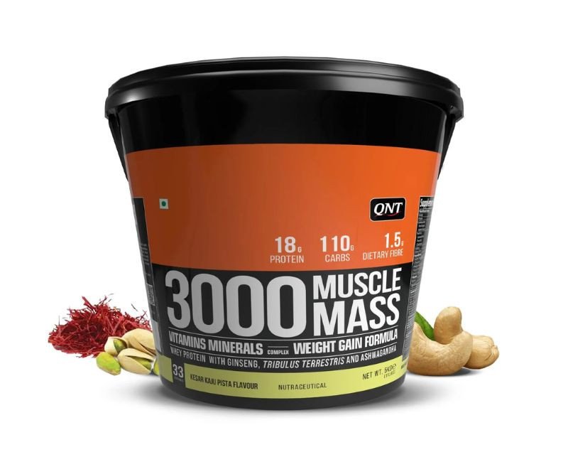 QNT 3000 Muscle Mass Weight Gainer | 18g Protein, 1.5g Creatine, 110g Carbs | 5Kg