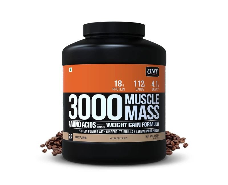QNT 3000 Muscle Mass Weight Gainer | 18g Protein, 1.5g Creatine, 110g Carbs | 3Kg, Coffee