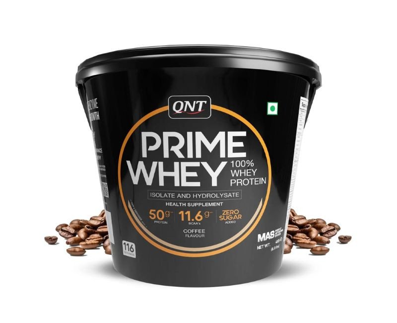 QNT Prime Whey Protein Powder – Coffee | 25g Protein, 5.8g BCAA per Scoop | 4kg