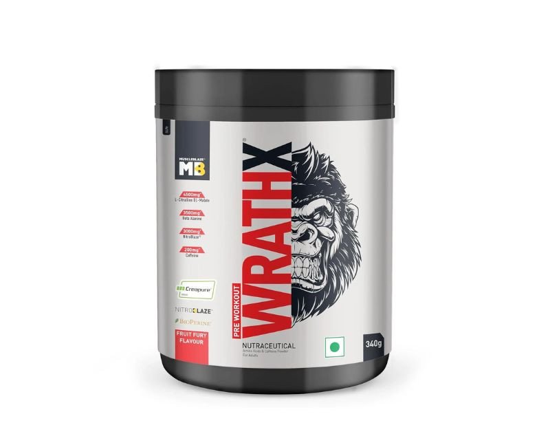 MuscleBlaze Pre Workout Wrathx Powder, Fruit Fury (20 Servings, 340g)