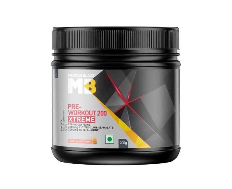 MuscleBlaze Pre Workout 200 Xtreme (Fruit Punch, 30 Servings, 200g)