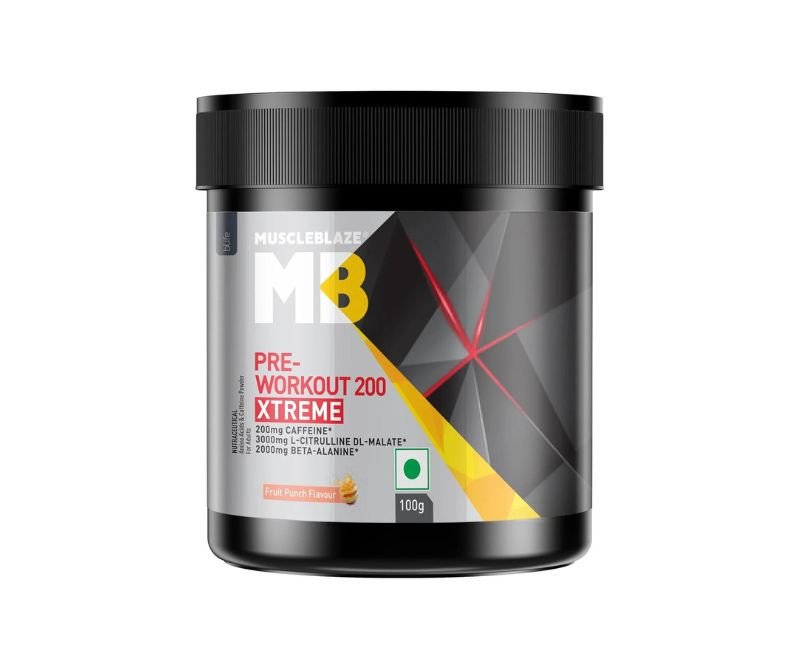 MuscleBlaze Pre Workout 200 Xtreme (Fruit Punch, 15 Servings, 100g)