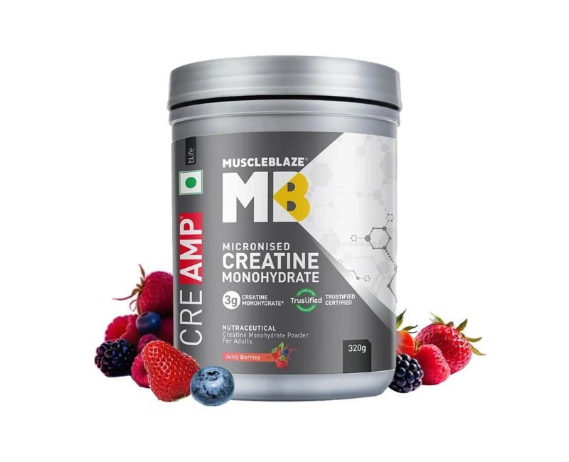 MuscleBlaze Micronised Creatine Monohydrate CreAMP Powder, Juicy Berries (80 Servings, 320g)