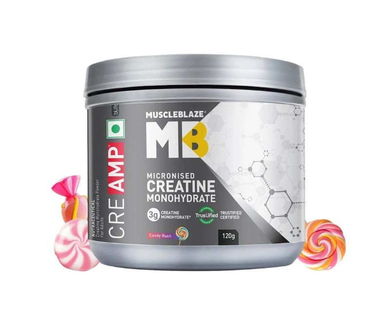 MuscleBlaze Micronised Creatine Monohydrate CreAMP Powder, Candy Rush (30 Servings, 120g)