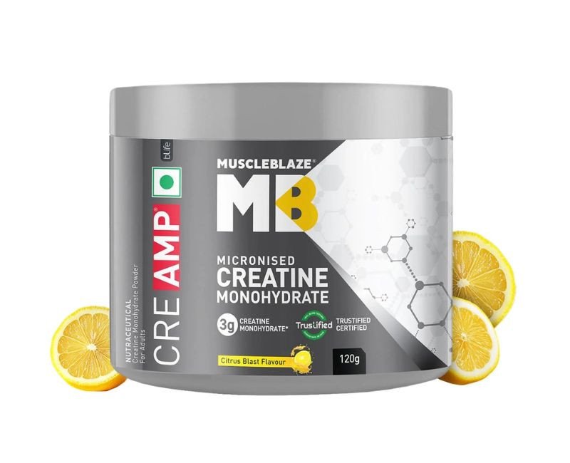 MuscleBlaze Micronised Creatine Monohydrate CreAMP Powder, Citrus Blast (30 Servings, 120g)