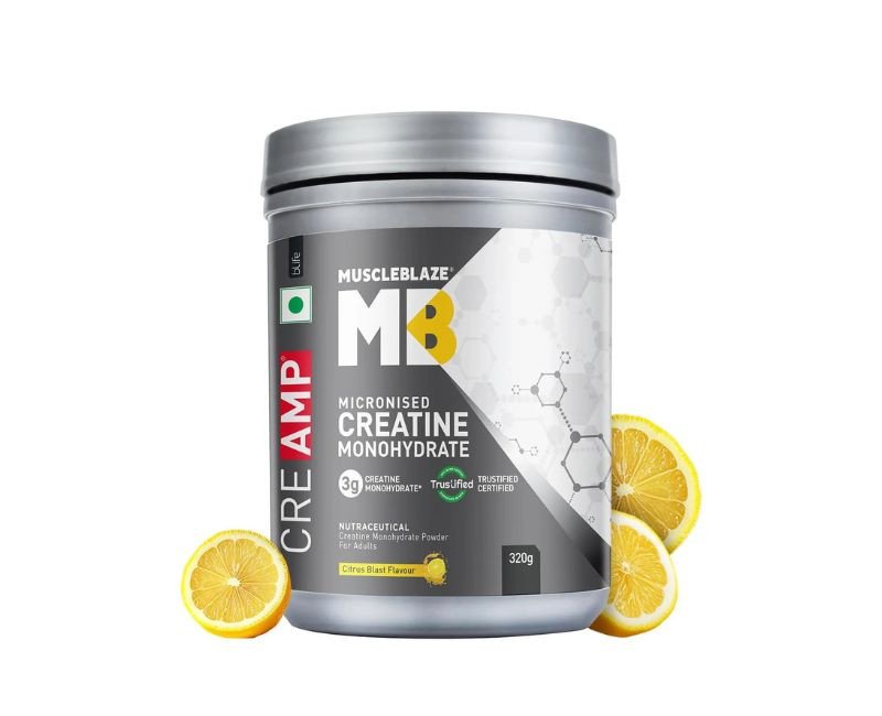 MuscleBlaze Micronised Creatine Monohydrate CreAMP Powder, Citrus Blast (80 Servings, 320g)