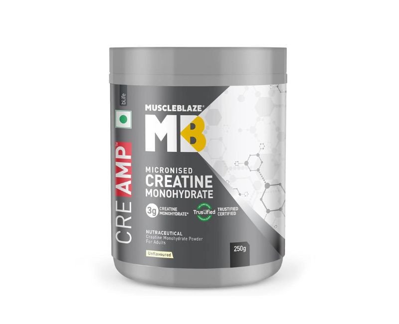 MuscleBlaze Micronised Creatine Monohydrate CreAMP Powder, Unflavoured (80 Servings, 250g)