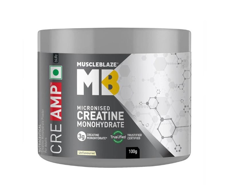MuscleBlaze Micronised Creatine Monohydrate CreAMP Powder, Unflavoured (32 Servings, 100g)