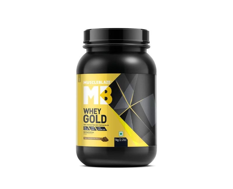 MuscleBlaze Whey Gold, 100% Whey Protein Isolate, Labdoor USA Certified, 30g Whey Protein Per Scoop (Rich Milk Chocolate, 1kg / 2.2lb)
