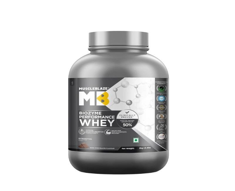 MuscleBlaze Biozyme Performance Whey Protein Powder, Rich Chocolate (2kg / 4.4lbs)