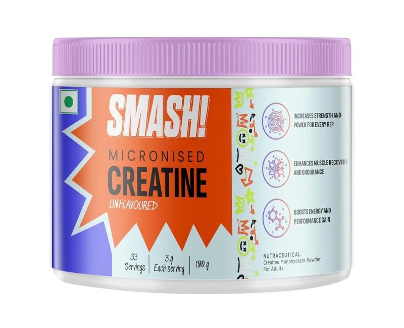 SMASH Micronised Creatine Monohydrate Powder, Unflavoured (33 Servings, 100g)